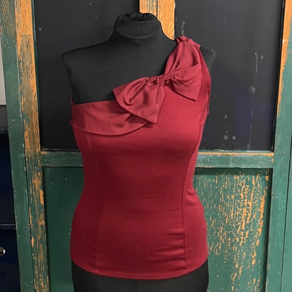 Burgundy Off the Shoulder Top - Picture 1 of 8